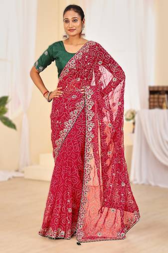 Fancy red   rani colour bandhani catalogue with gotta embroidery