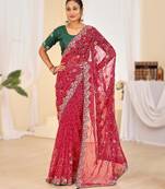 Fancy red–rani colour bandhani catalogue with gotta embroidery