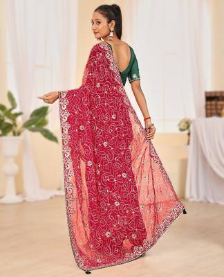 Fancy red rani colour bandhani catalogue with gotta embroidery 2