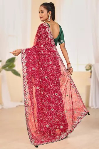 Fancy red rani colour bandhani catalogue with gotta embroidery