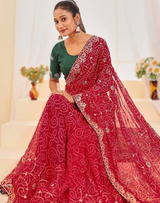 Fancy red rani colour bandhani catalogue with gotta embroidery 3