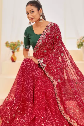 Fancy red rani colour bandhani catalogue with gotta embroidery