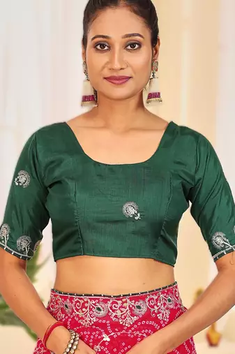 Fancy red rani colour bandhani catalogue with gotta embroidery