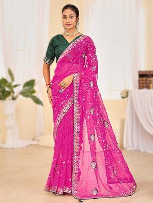 Fancy red rani colour bandhani catalogue with gotta embroidery 1