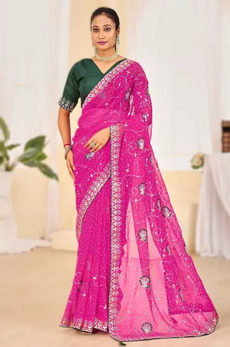 Fancy red–rani colour bandhani catalogue with gotta embroidery