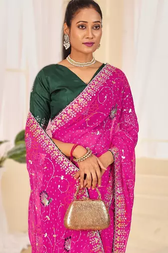 Fancy red rani colour bandhani catalogue with gotta embroidery