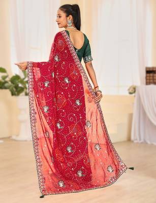 Fancy red rani colour bandhani catalogue with gotta embroidery 2