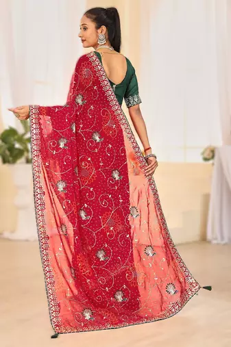 Fancy red rani colour bandhani catalogue with gotta embroidery