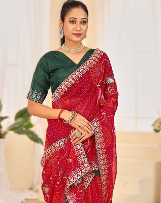 Fancy red rani colour bandhani catalogue with gotta embroidery 3