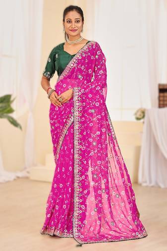 Fancy red   rani colour bandhani catalogue with gotta embroidery