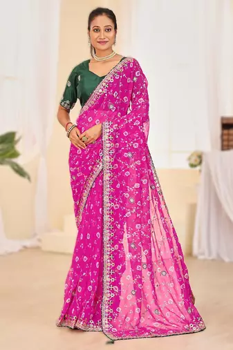 Fancy red–rani colour bandhani catalogue with gotta embroidery