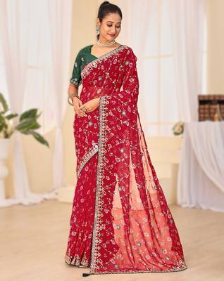 Fancy red rani colour bandhani catalogue with gotta embroidery 1