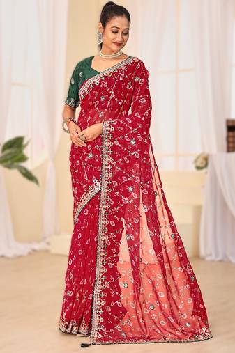 Fancy red   rani colour bandhani catalogue with gotta embroidery