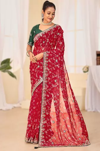 Fancy red   rani colour bandhani catalogue with gotta embroidery
