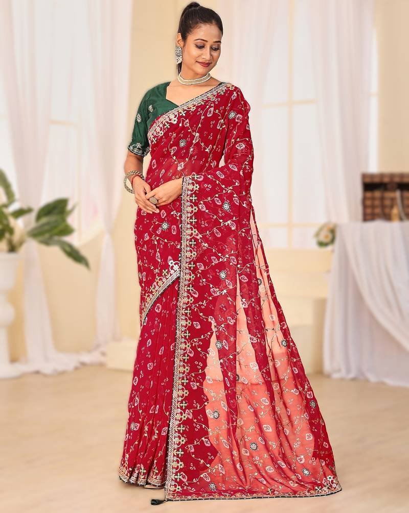 Fancy red–rani colour bandhani catalogue with gotta embroidery