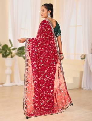 Fancy red rani colour bandhani catalogue with gotta embroidery 2