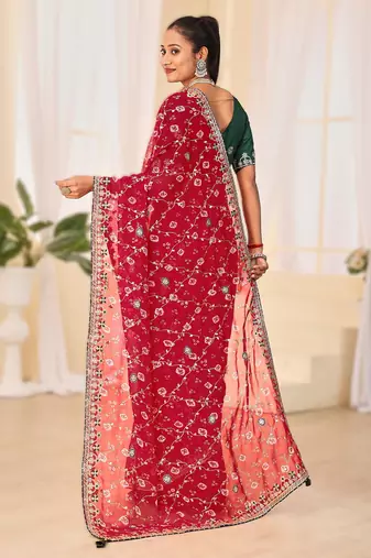 Fancy red rani colour bandhani catalogue with gotta embroidery