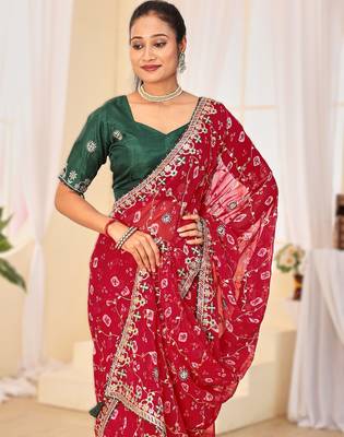 Fancy red rani colour bandhani catalogue with gotta embroidery 3