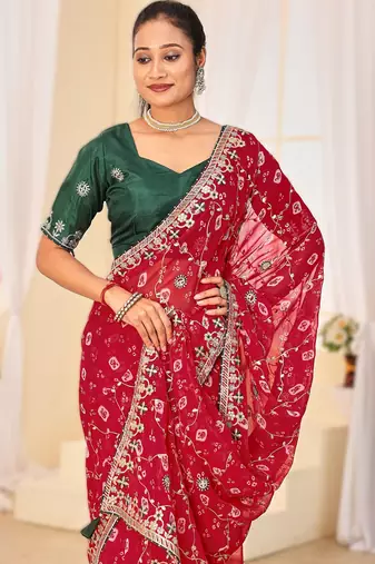 Fancy red rani colour bandhani catalogue with gotta embroidery
