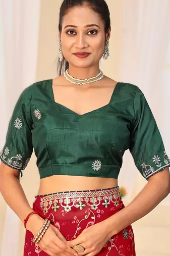 Fancy red rani colour bandhani catalogue with gotta embroidery