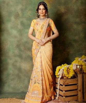 Yellow Embroidered Georgette Saree 1