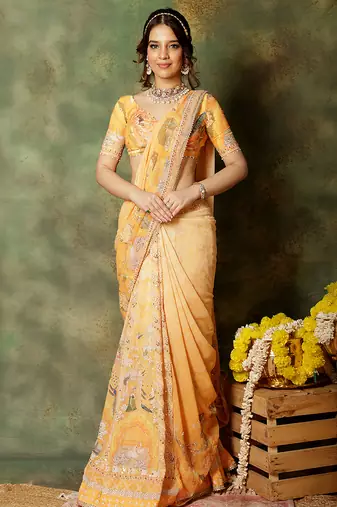 Yellow Embroidered Georgette Saree