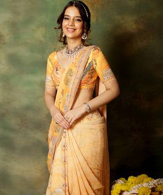 Yellow Embroidered Georgette Saree 2