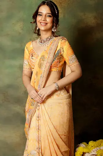 Yellow Embroidered Georgette Saree