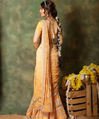 Yellow Embroidered Georgette Saree 3