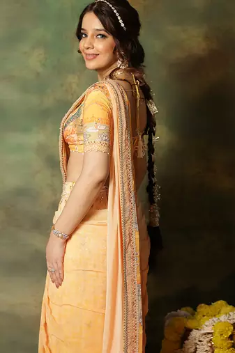 Yellow Embroidered Georgette Saree