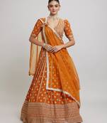 ORANGE RADIANCE 7MM AND 3MM MATTE SEQUINS WITH ZARI EMBROIDERED GEORGETTE LEHENGA CHOLI