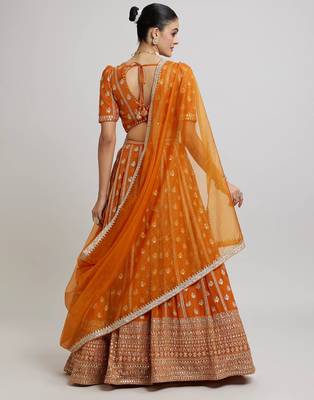 ORANGE RADIANCE 7MM AND 3MM MATTE SEQUINS WITH ZARI EMBROIDERED GEORGETTE LEHENGA CHOLI 4
