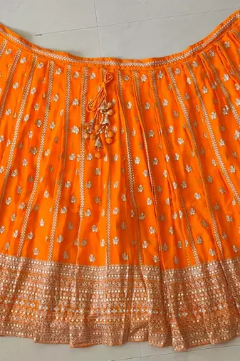 ORANGE RADIANCE 7MM AND 3MM MATTE SEQUINS WITH ZARI EMBROIDERED GEORGETTE LEHENGA CHOLI
