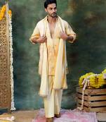 Yellow Embroidered Silk Kurta Set