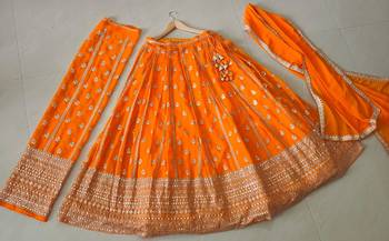 ORANGE RADIANCE 7MM AND 3MM MATTE SEQUINS WITH ZARI EMBROIDERED GEORGETTE LEHENGA CHOLI 6