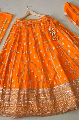 ORANGE RADIANCE 7MM AND 3MM MATTE SEQUINS WITH ZARI EMBROIDERED GEORGETTE LEHENGA CHOLI