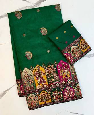 Dark Green Color Zari Weaving Work Pashmina Silk Saree 1