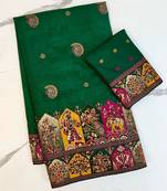 Dark Green Color Zari Weaving Work Pashmina Silk Saree
