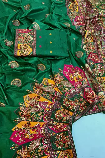 Dark Green Color Zari Weaving Work Pashmina Silk Saree