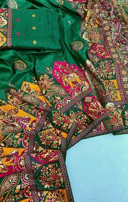 Dark Green Color Zari Weaving Work Pashmina Silk Saree 3