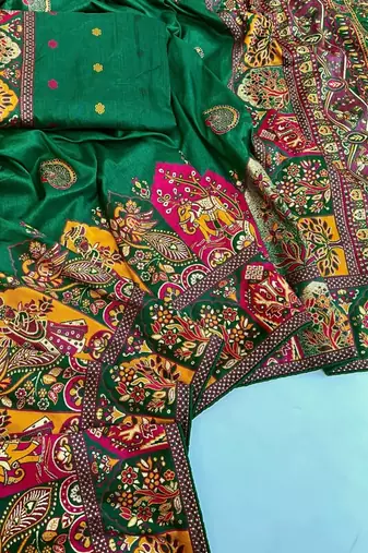Dark Green Color Zari Weaving Work Pashmina Silk Saree