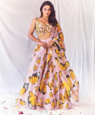 MULTI COLOUR PRINTED DIGITAL TITLI PRINTED UMBRELLA ORGANZA LEHENGA CHOLI 1