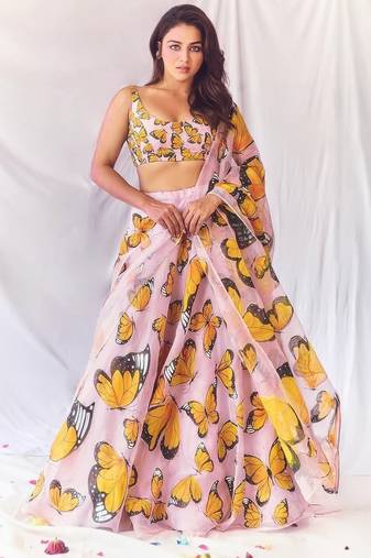 MULTI COLOUR PRINTED DIGITAL TITLI PRINTED UMBRELLA ORGANZA LEHENGA CHOLI