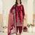 Embroided maroon salwar suit made of ice velvet with net dupatta