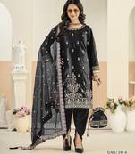 Embroided black salwar suit made of ice velvet with net dupatta