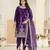 Embroided purple salwar suit made of ice velvet with net dupatta