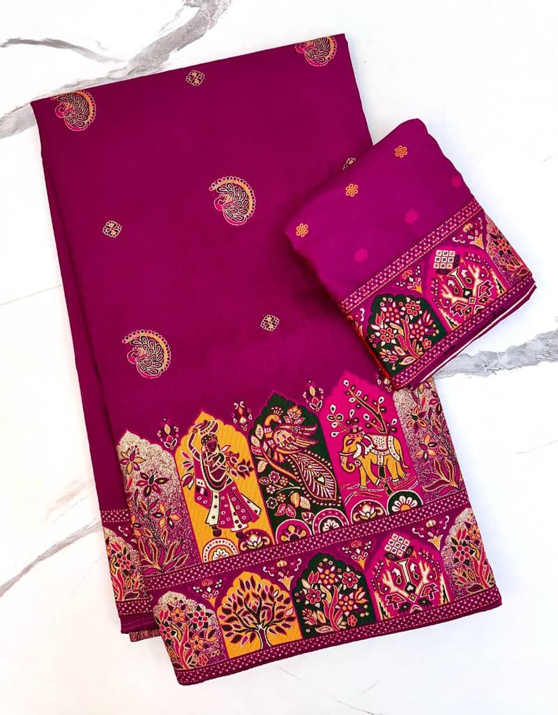 Plum Color Zari Weaving Work Pashmina Silk Blend Saree
