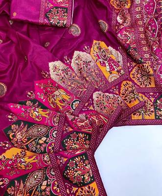 Plum Color Zari Weaving Work Pashmina Silk Blend Saree 2