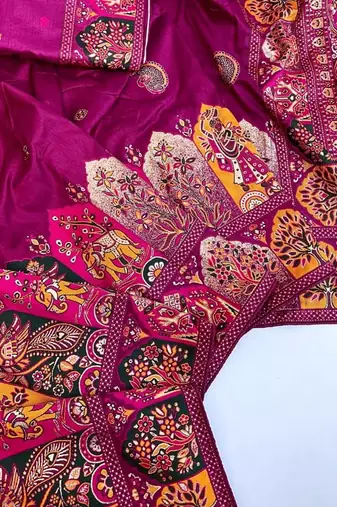 Plum Color Zari Weaving Work Pashmina Silk Blend Saree