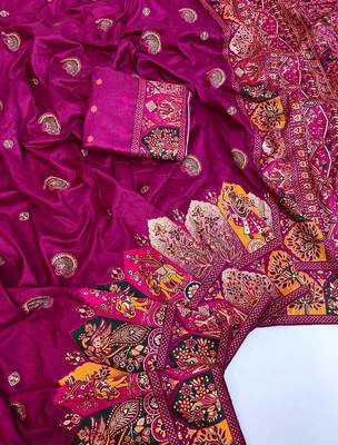 Plum Color Zari Weaving Work Pashmina Silk Blend Saree 3